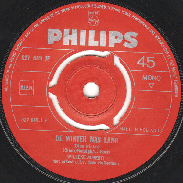 Willeke Alberti : De Winter Was Lang / Auf Wiederseh'n, Mein Liebling (7", Single, Mono)
