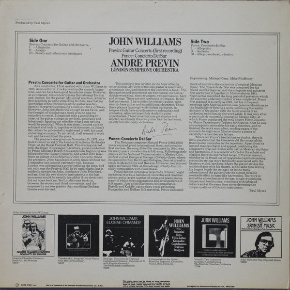 John Williams (7) / André Previn / London Symphony Orchestra - André Previn / Manuel María Ponce Cuéllar : Guitar Concerto / Concierto Del Sur (LP, Album)