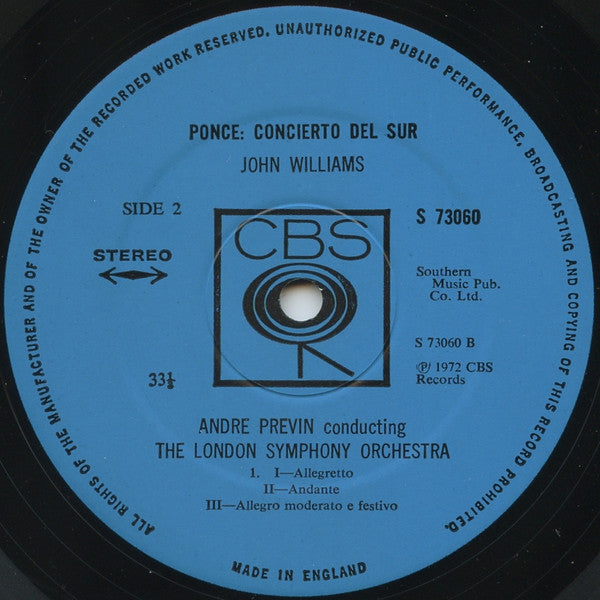 John Williams (7) / André Previn / London Symphony Orchestra - André Previn / Manuel María Ponce Cuéllar : Guitar Concerto / Concierto Del Sur (LP, Album)