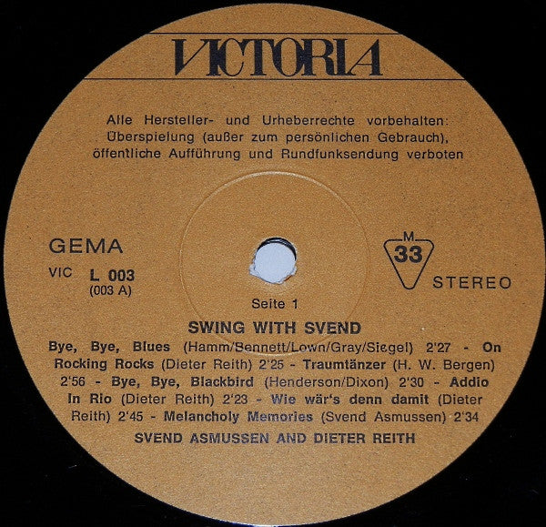 Svend Asmussen And Dieter Reith : Swing With Svend (LP)