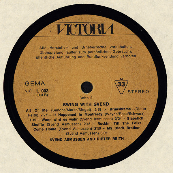 Svend Asmussen And Dieter Reith : Swing With Svend (LP)