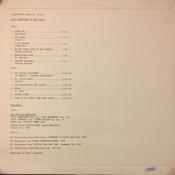 Louis Armstrong : Louis In The 1930's  (LP, Comp)