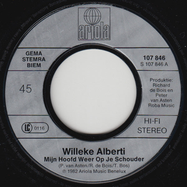 Willeke Alberti : Mijn Hoofd Weer Op Je Schouder (7", Single)