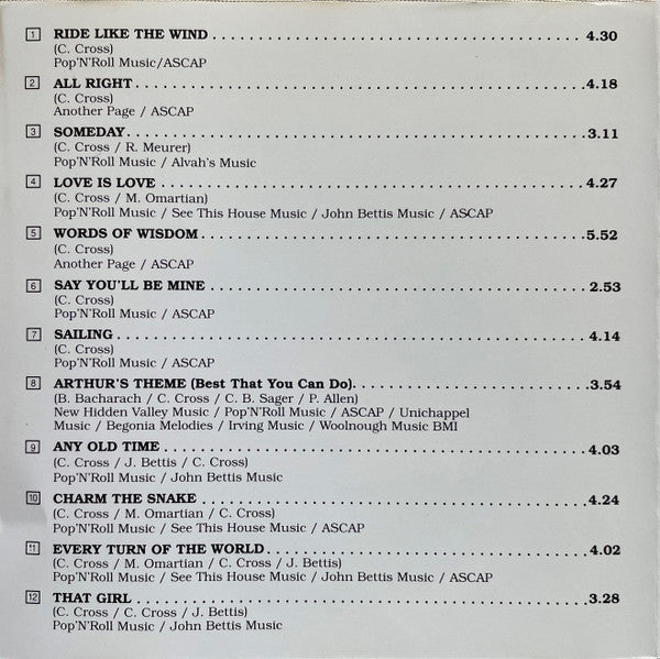 Christopher Cross : Ride Like The Wind / The Best Of Christopher Cross (CD, Comp, RE)