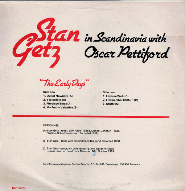 Stan Getz : The Early Days - In Scandinavia With Oscar Pettiford (LP, Comp, Mono)
