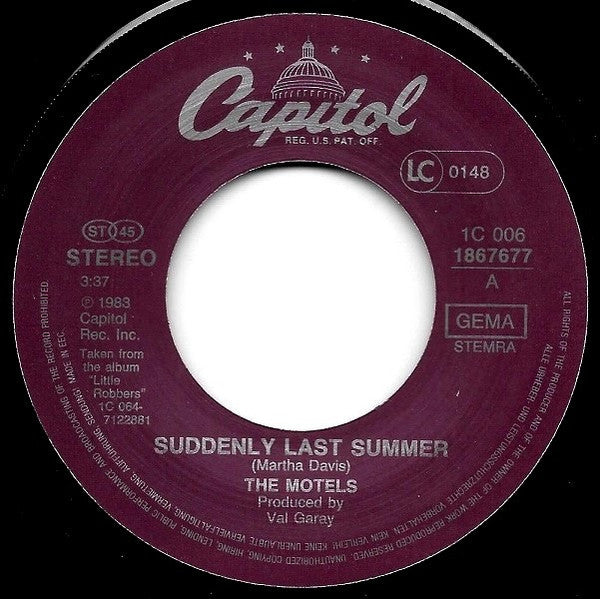 The Motels : Suddenly Last Summer (7", Single)