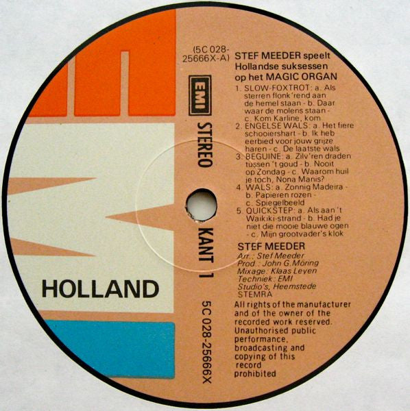 Stef Meeder : Stef Meeder Speelt Hollandse Suksessen Op Het Magic Organ (LP, Album, RE)
