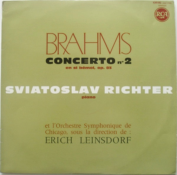 Johannes Brahms - Sviatoslav Richter Et L' Chicago Symphony Orchestra , Sous La Direction De Erich Leinsdorf : Concerto No. 2 En Si Bémol Majeur, Op. 83 (LP, Mono, RP)