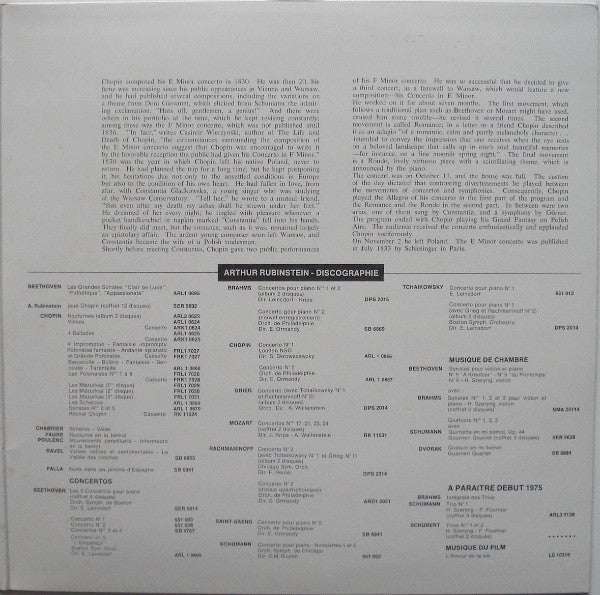 Frédéric Chopin, Arthur Rubinstein, The New Symphony Orchestra Of London, Stanislaw Skrowaczewski : Concerto № 1 En Mi Mineur, Op. 11 (LP, RE)