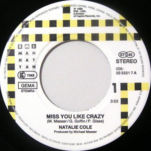 Natalie Cole : Miss You Like Crazy (7", Single)