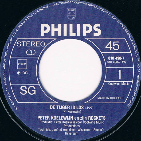 Peter Koelewijn & Zijn Rockets : De Tijger Is Los (7", Single)