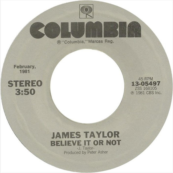 James Taylor (2) And John David Souther : Her Town Too / Believe It Or Not (7", Single, RE)