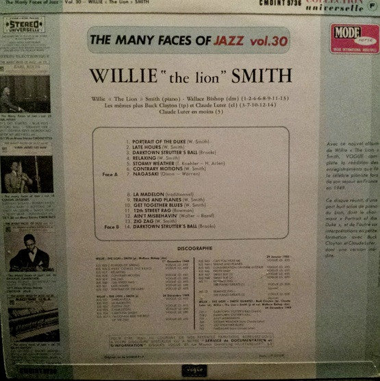 Willie "The Lion" Smith : The Many Faces Of Jazz Vol.30 (LP, Comp)