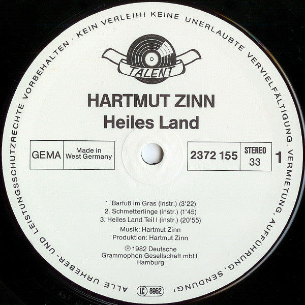Hartmut Zinn : Heiles Land (LP, Album)