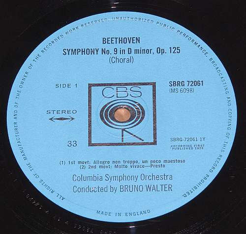 Bruno Walter, Ludwig van Beethoven, Columbia Symphony Orchestra : The Symphonies / Symphony No. 9 In D Minor (The Instrumental Movements) (LP)