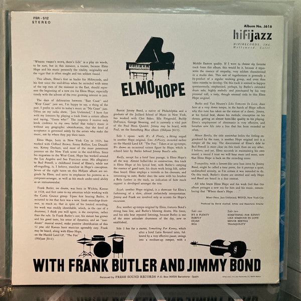 Elmo Hope : With Frank Butler And Jimmy Bond (LP, Album, RE)