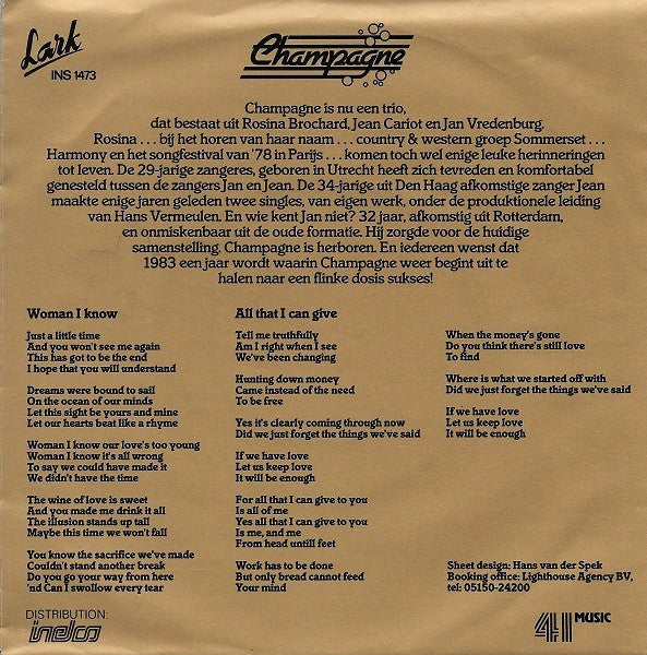 Champagne (5) : Woman I Know (7", Single)