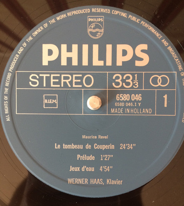 Werner Haas, Maurice Ravel : Le Tombeau De Couperin / Jeux D'eau / Prélude / Gaspard De La Nuit / Sonatine (LP)