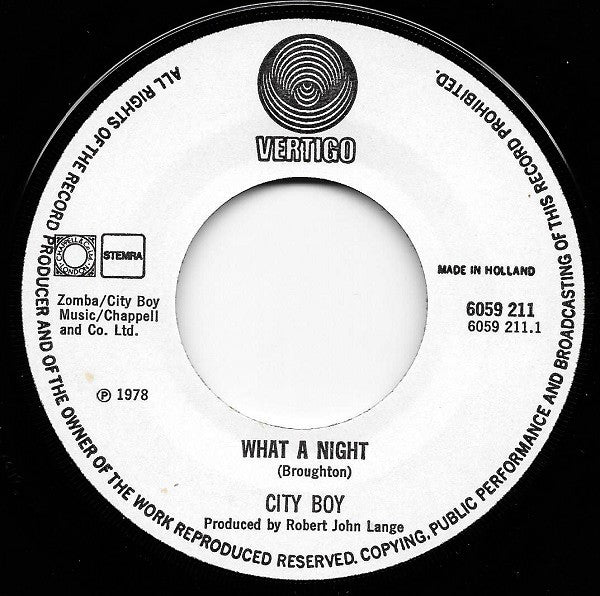 City Boy : What A Night (7", Single)