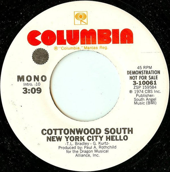 Cottonwood South : New York City Hello (7", Promo)