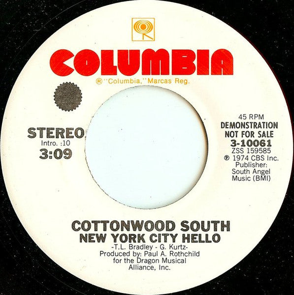 Cottonwood South : New York City Hello (7", Promo)