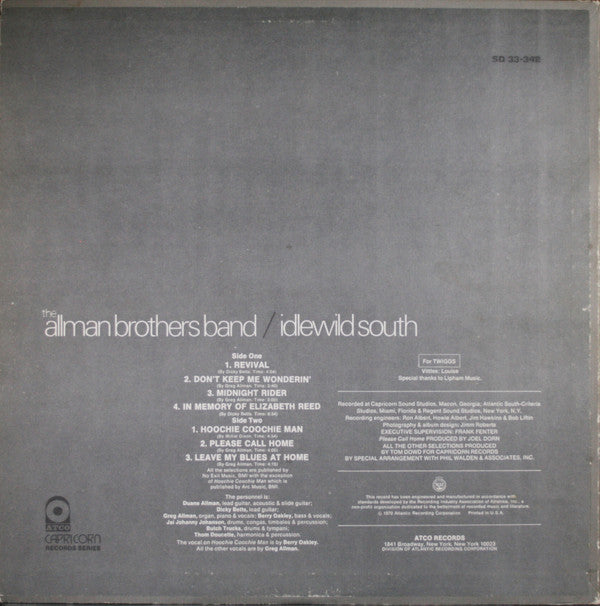 The Allman Brothers Band : Idlewild South (LP, Album, PR )