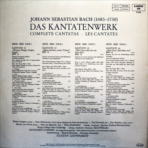 Johann Sebastian Bach - Gustav Leonhardt : Das Kantatenwerk • Complete Cantatas • Les Cantates - Vol. 4 - BWV 12-16 (2xLP, RE)