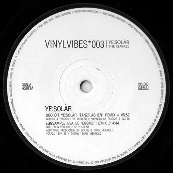 Ye:Solàr : The Remixes (12")