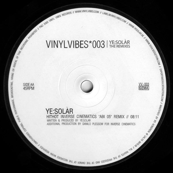 Ye:Solàr : The Remixes (12")