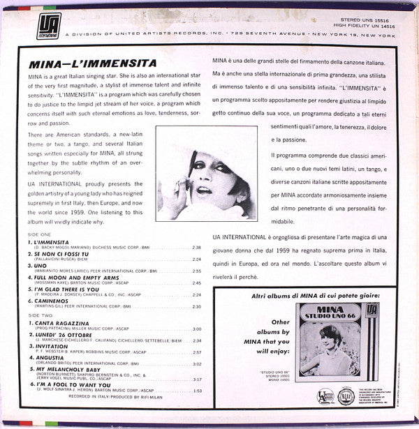 Mina (3) : L'Immensità (LP, Comp)
