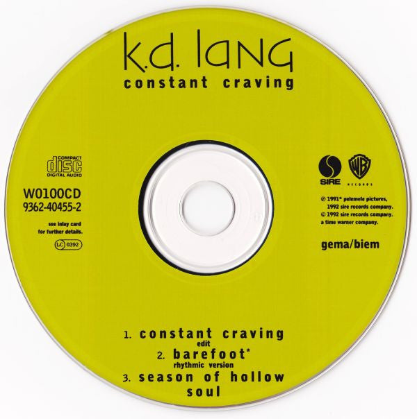 k.d. lang : Constant Craving (CD, Single)