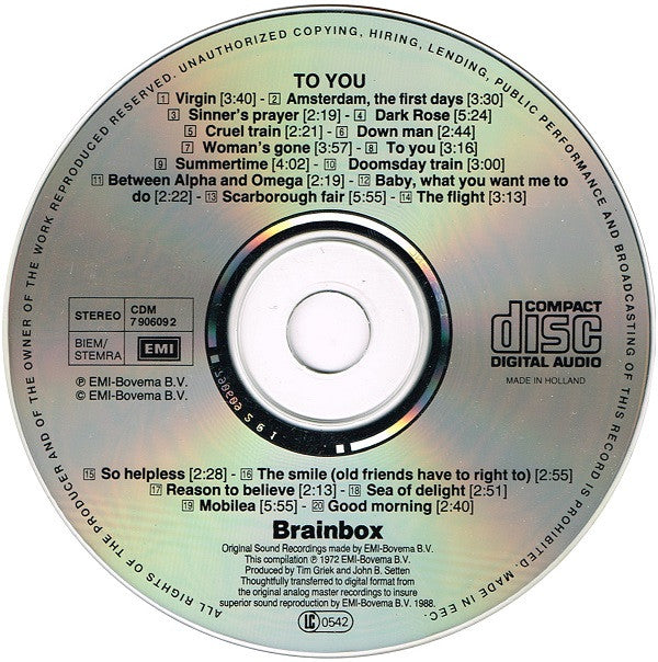 Brainbox (3) : To You (CD, Comp, RE, RP)