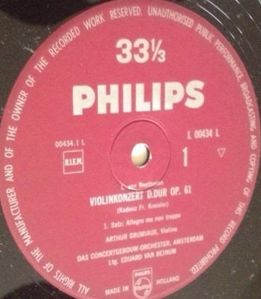 Ludwig van Beethoven / Arthur Grumiaux / Concertgebouworkest - Eduard van Beinum : Violinkonzert D-dur Op. 61 (LP, RE, Gat)