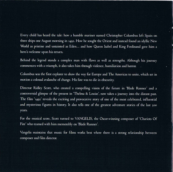Vangelis : 1492 – Conquest Of Paradise (Music From The Original Soundtrack) (CD, Album)