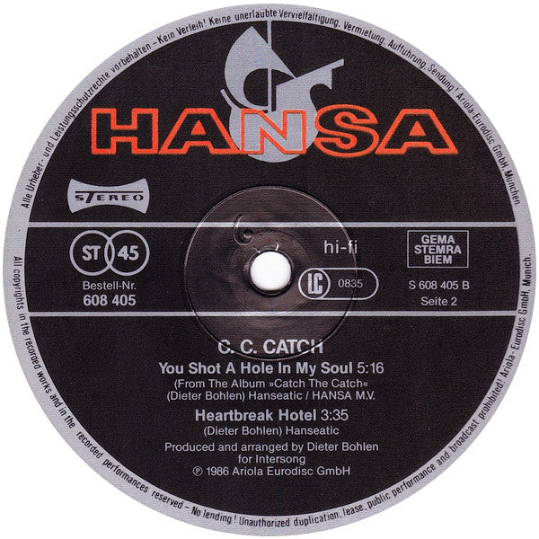 C.C. Catch : Heartbreak Hotel ·Room 69 - Mix· (12", Maxi)