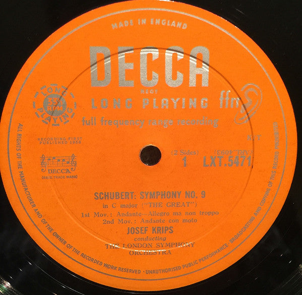 Franz Schubert, Josef Krips, London Symphony Orchestra : Great C Major Symphony (LP, Mono)