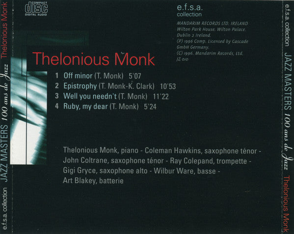 Thelonious Monk : Jazz Masters (100 Ans De Jazz) (CD, Comp, RE)