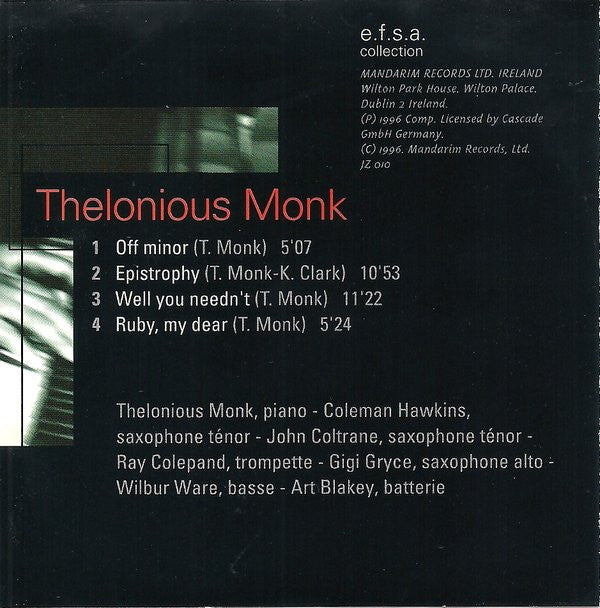 Thelonious Monk : Jazz Masters (100 Ans De Jazz) (CD, Comp, RE)