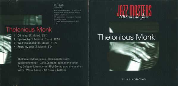 Thelonious Monk : Jazz Masters (100 Ans De Jazz) (CD, Comp, RE)