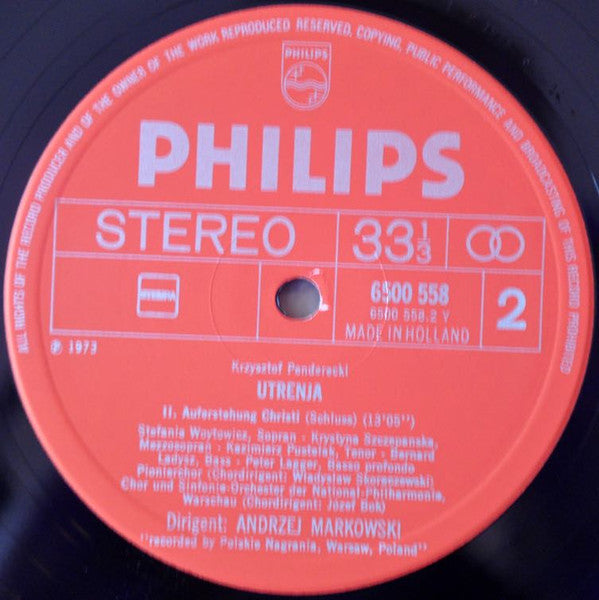 Krzysztof Penderecki, Soliści Filharmonii Narodowej Und Chór Filharmonii Narodowej, Orkiestra Symfoniczna Filharmonii Narodowej, Andrzej Markowski : Utrenja - Gesamtaufnahme (Box, Album + 2xLP)