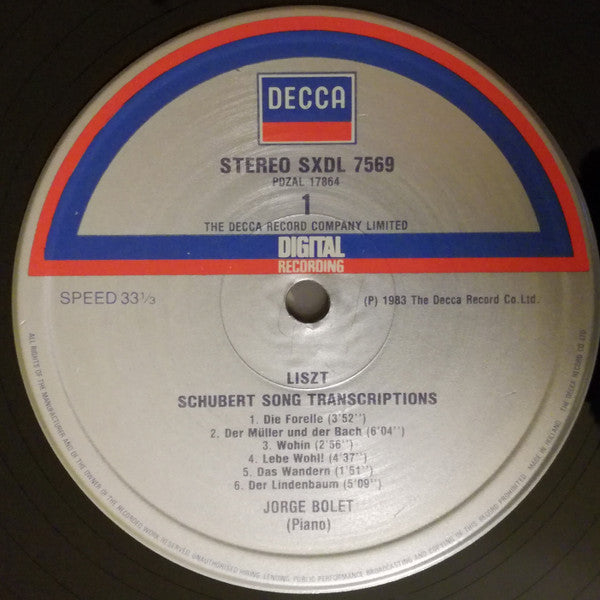 Franz Liszt - Jorge Bolet, Franz Schubert : Schubert Song Transcriptions (LP, Dig)