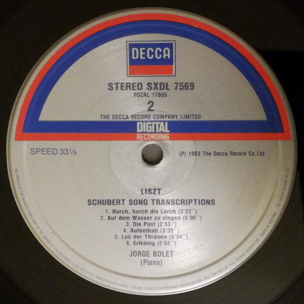 Franz Liszt - Jorge Bolet, Franz Schubert : Schubert Song Transcriptions (LP, Dig)