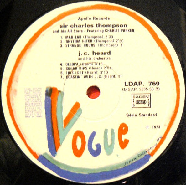 Sir Charles And His All Stars Featuring: Charlie Parker / J.C. Heard And His Orchestra : The Fabulous Apollo Sessions (LP)