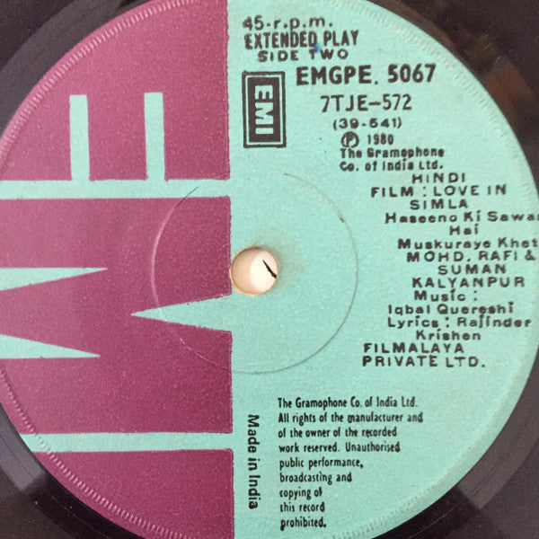 Iqbal Qureshi : Love In Simla (7", EP, RE)