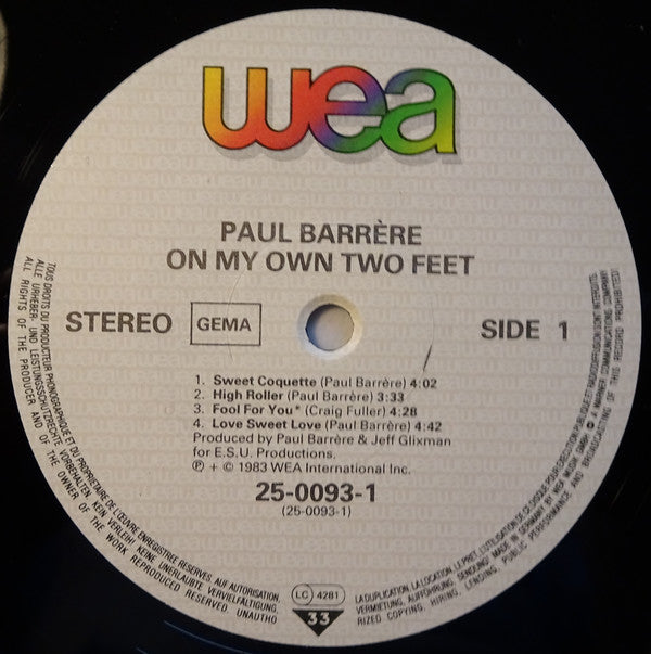 Paul Barrere : On My Own Two Feet (LP, Album)