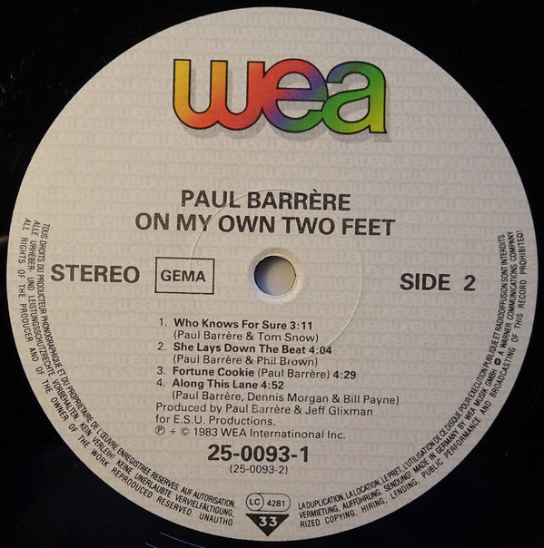 Paul Barrere : On My Own Two Feet (LP, Album)
