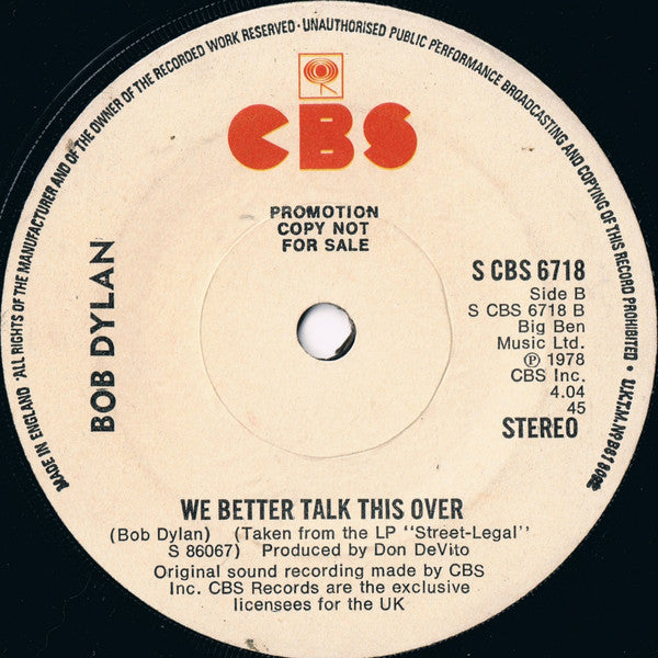 Bob Dylan : Is Your Love In Vain? (7", Single, Promo)