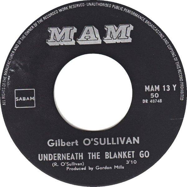 Gilbert O'Sullivan : Underneath The Blanket Go (7", Single)