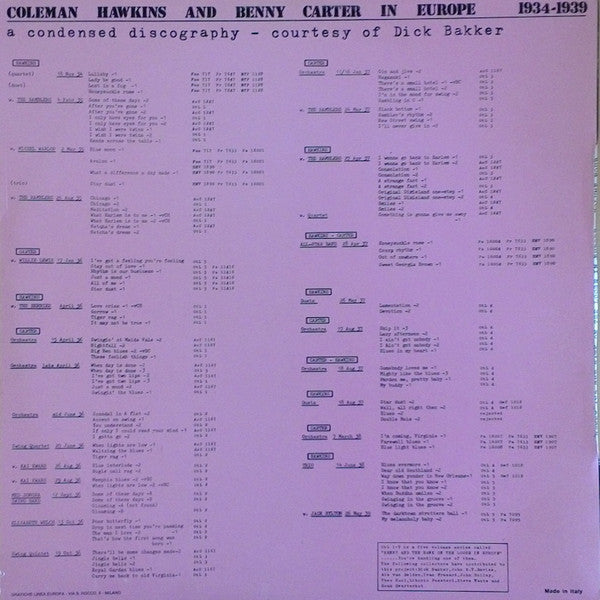 Benny Carter And  Coleman Hawkins : Benny And The Hawk On The Loose In Europe Vol.4 (LP, Comp)