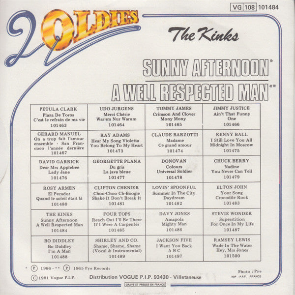 The Kinks : Sunny Afternoon / A Well Respected Man (7", Single)